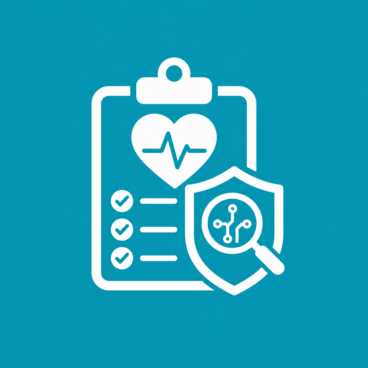 Health Check Icon White on Blue Background
